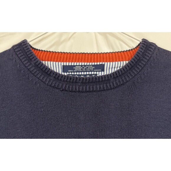 Tommy Hilfiger Sweater Tommy Spell Out On Chest Mens Size Large Orange Blue - Picture 6 of 7